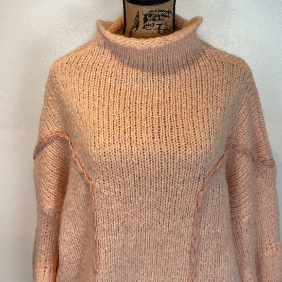 Oneon Women's Mohair Virgin Wool Handknitted Sweater Size L Pink Balloon Sleeve - Picture 5 of 13